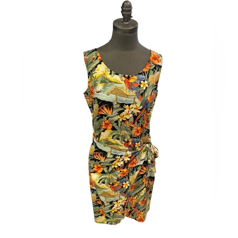 Hilo Hattie Vintage Parrot Print Faux Wrap Dress Medium